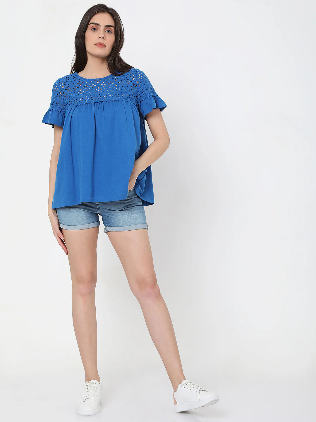 Blue Schiffli Embroidered Top - Image 5