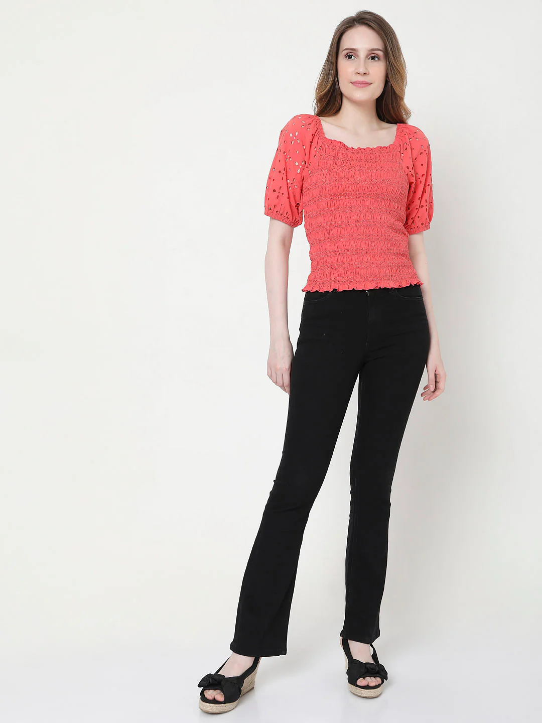 Coral Cut Work Smocked Top - Image 5