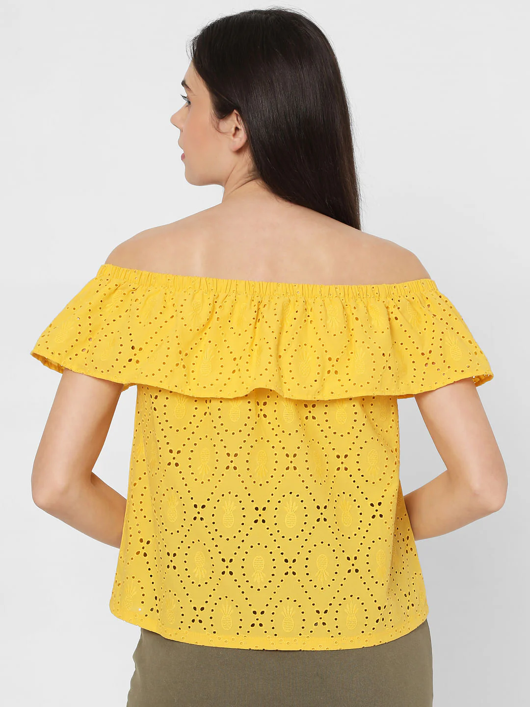 Yellow Off Shoulder Schiffli Top - Image 4