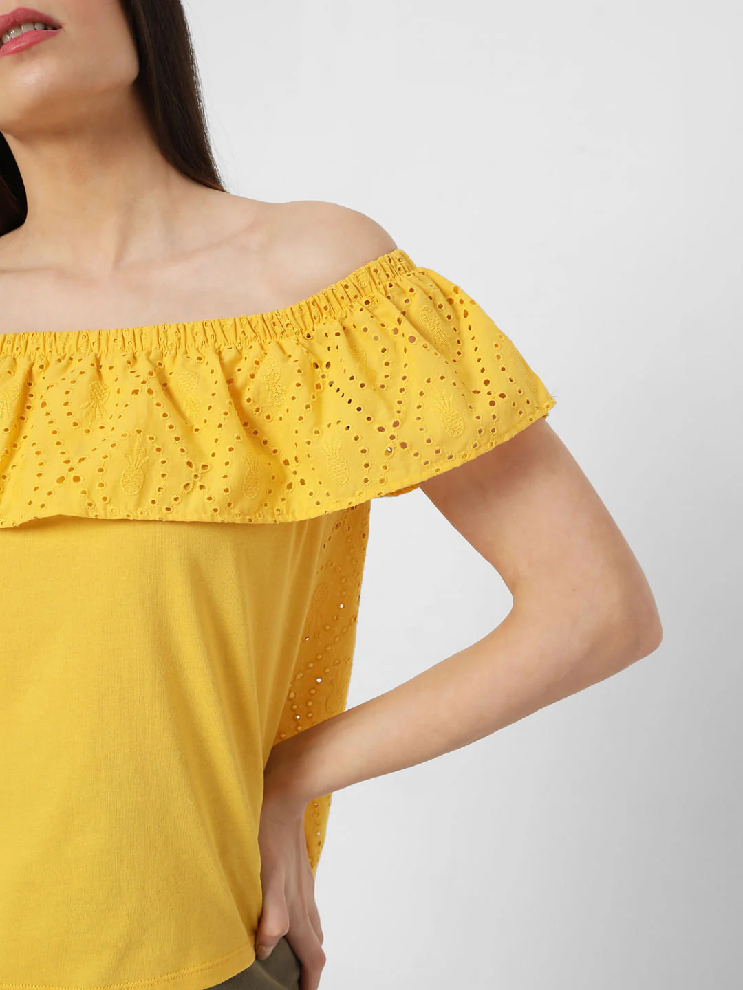 Yellow Off Shoulder Schiffli Top - Image 6