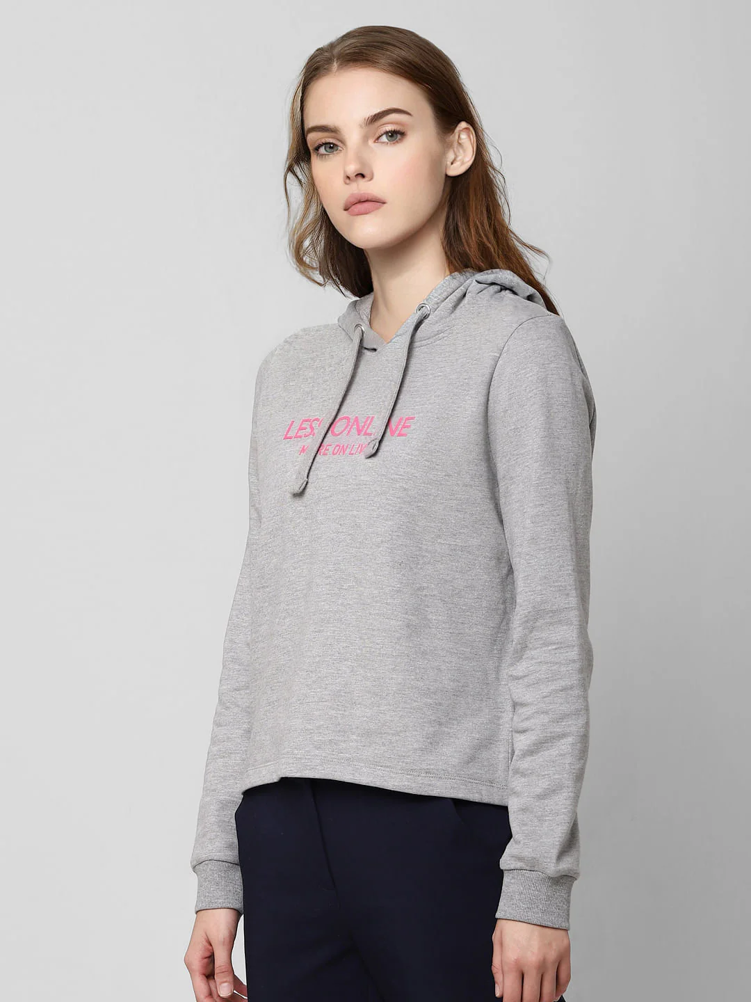 Grey Text Print Hooded Sweatshirt - Image 2