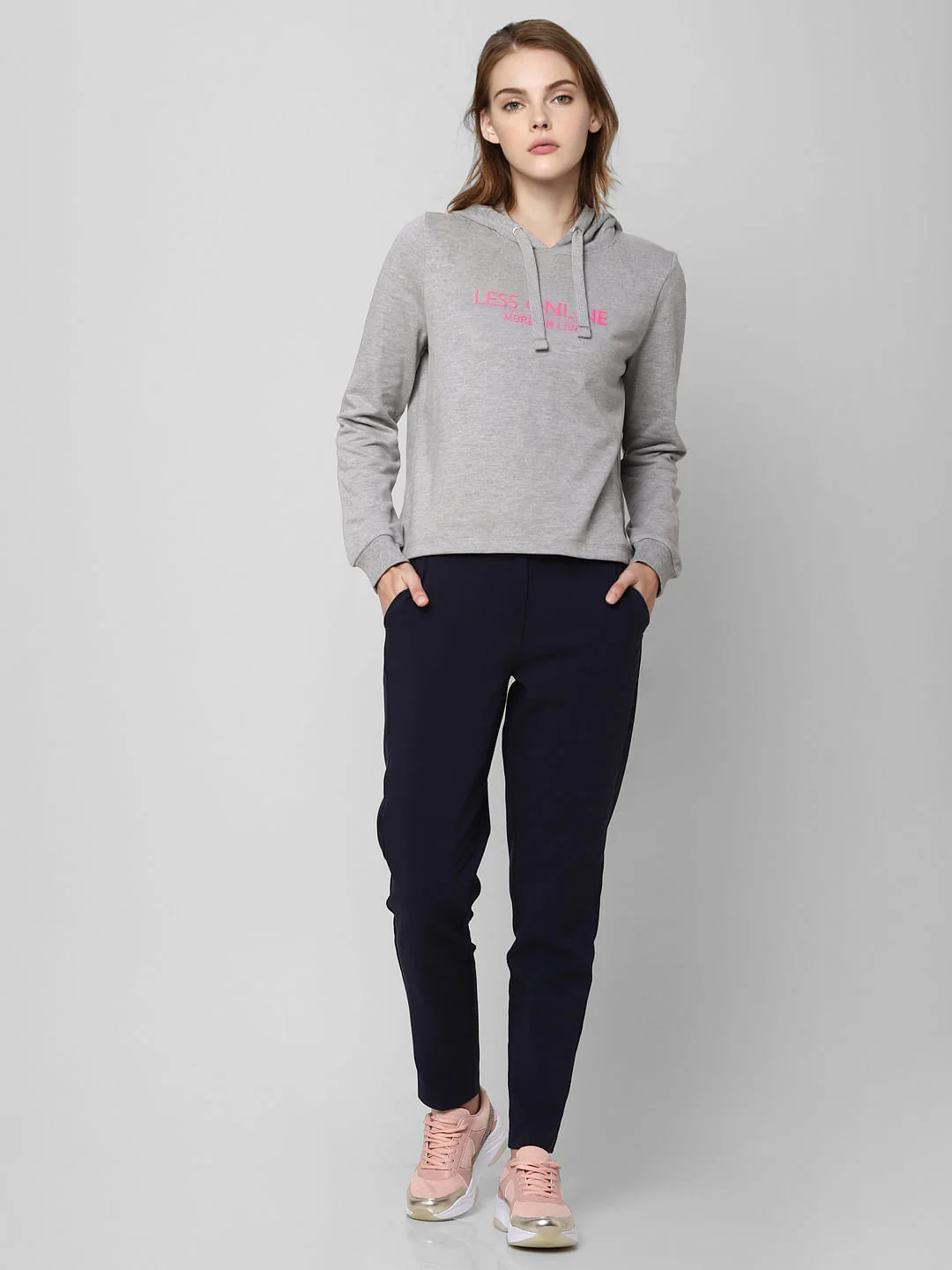 Grey Text Print Hooded Sweatshirt - Image 4