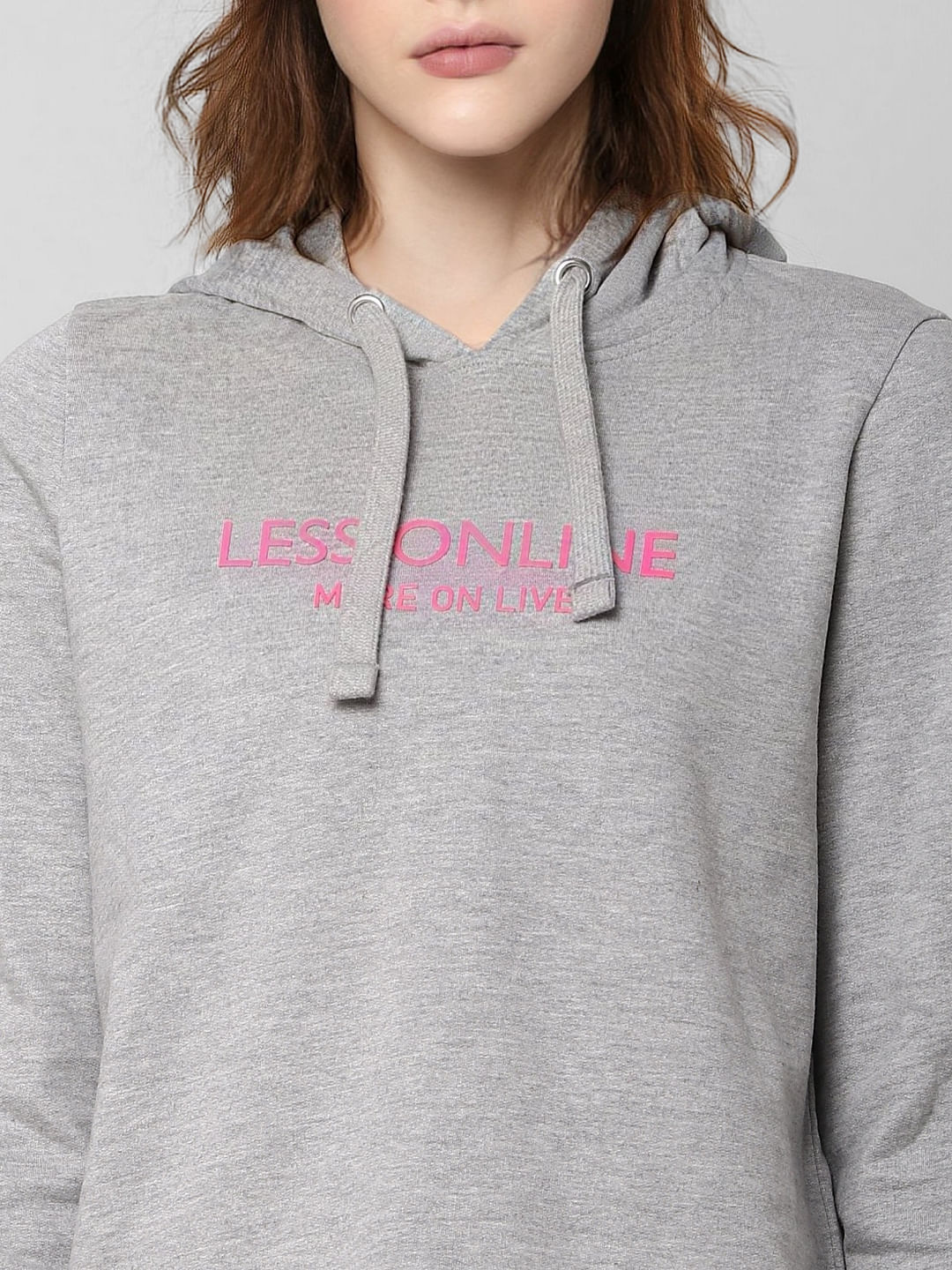 Grey Text Print Hooded Sweatshirt - Image 5