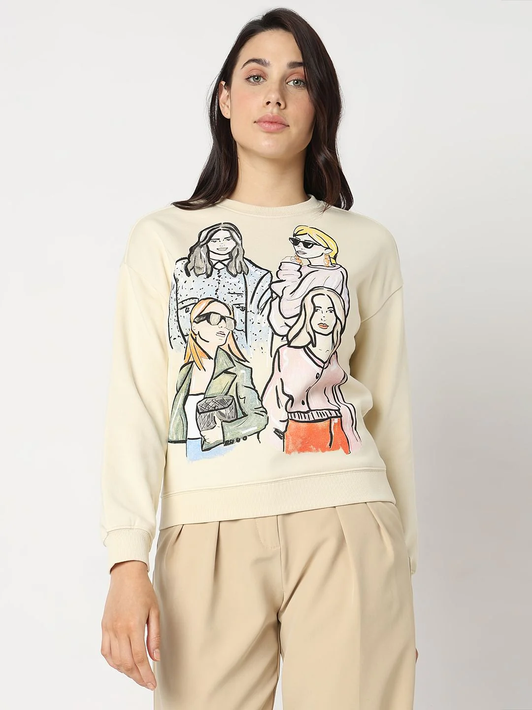 Light Beige Graphic Printed Sweatshirt - Image 2