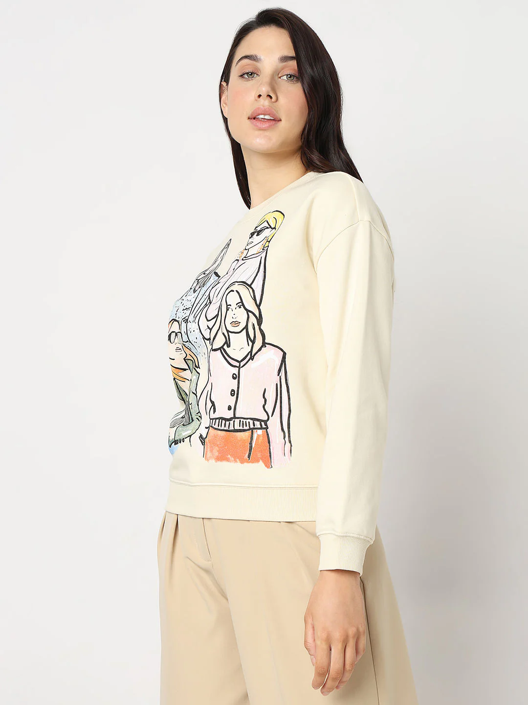Light Beige Graphic Printed Sweatshirt - Image 3