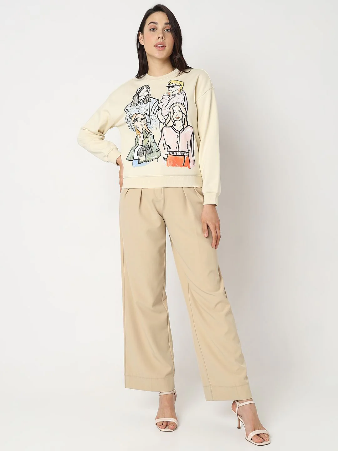 Light Beige Graphic Printed Sweatshirt - Image 5