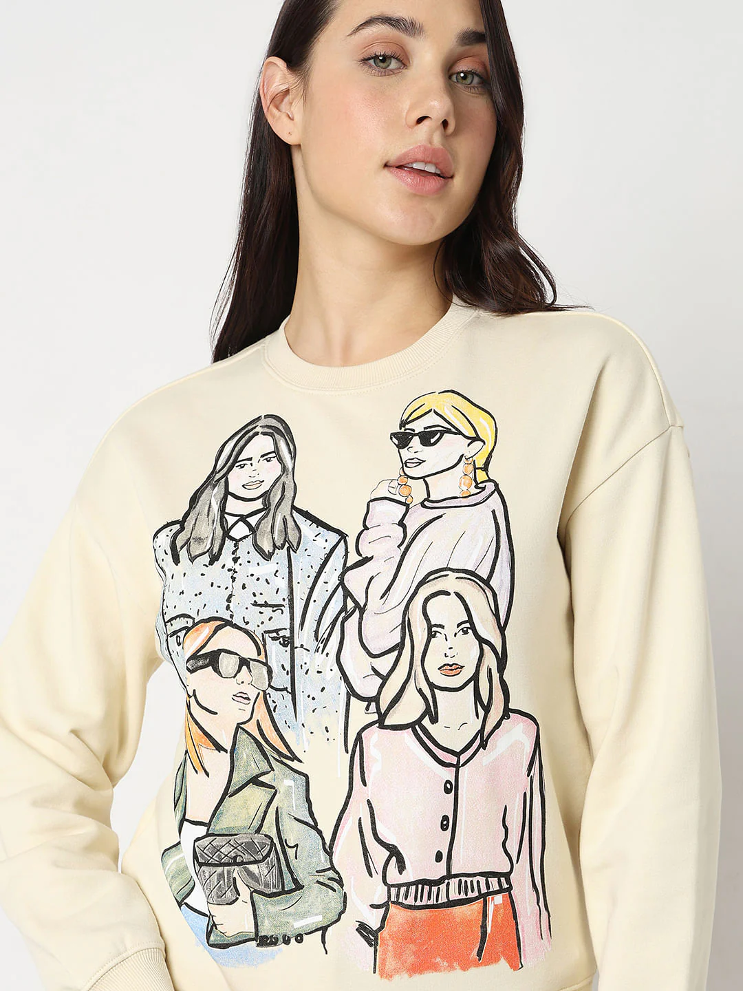 Light Beige Graphic Printed Sweatshirt - Image 6