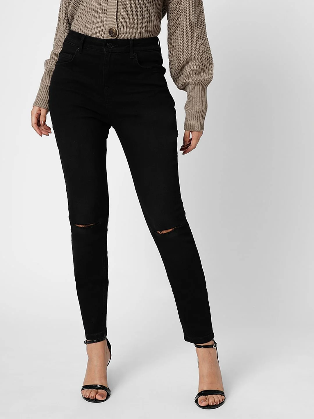 I.Scenery By Vero Moda Black High Rise Ripped Wendy Skinny Jeans - Image 2