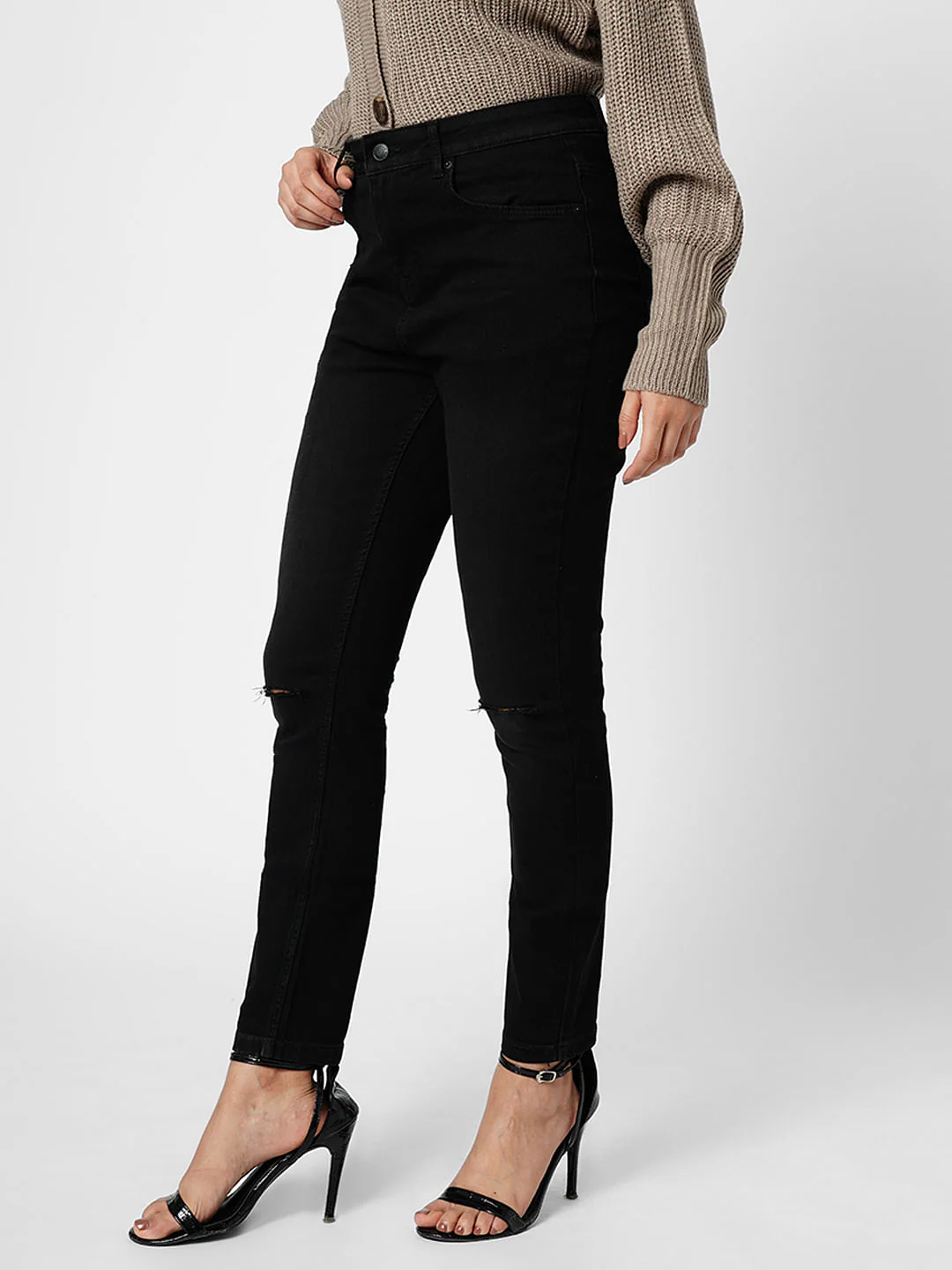 I.Scenery By Vero Moda Black High Rise Ripped Wendy Skinny Jeans - Image 3