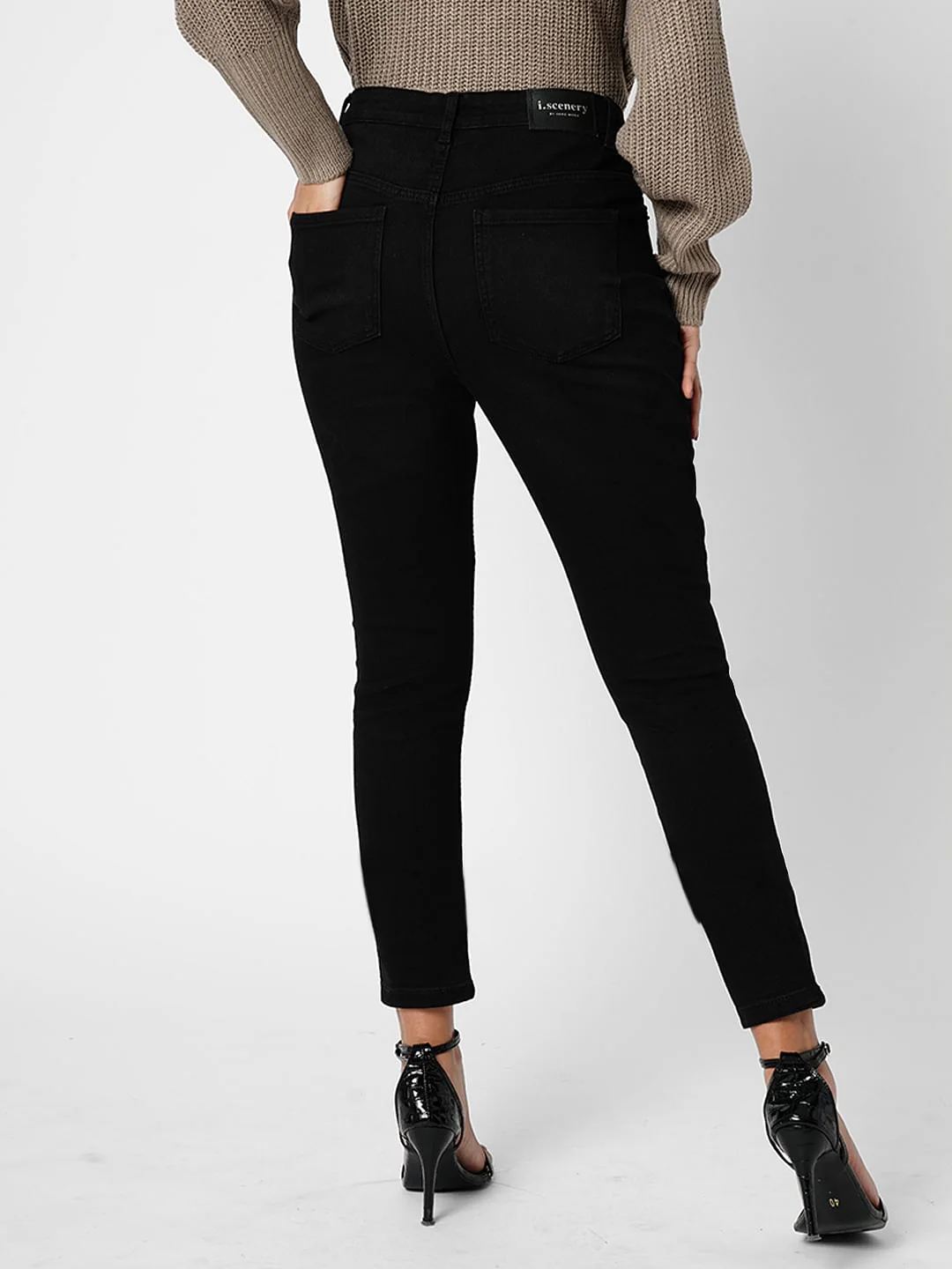 I.Scenery By Vero Moda Black High Rise Ripped Wendy Skinny Jeans - Image 4