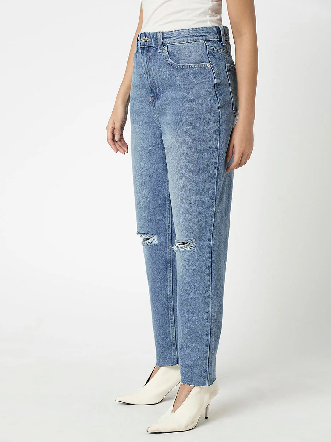 I.Scenery By Vero Moda Blue High Rise Distressed Mom Fit Jeans - Image 3