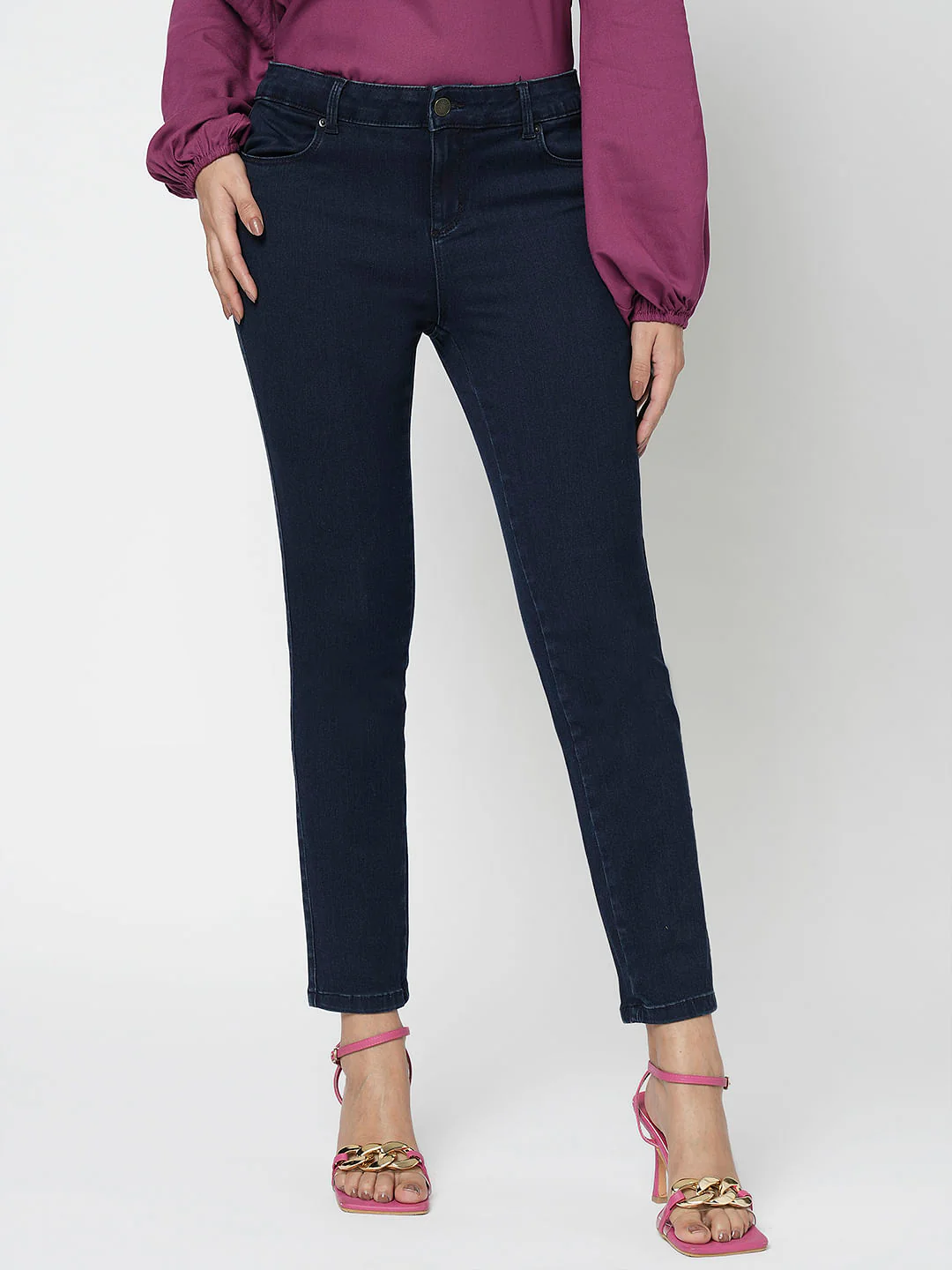 I.Scenery By Vero Moda Dark Blue Mid Rise Skinny Jeggings - Image 2