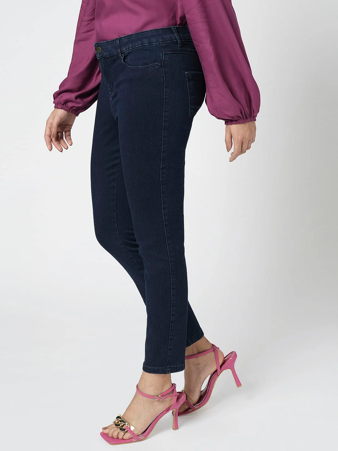 I.Scenery By Vero Moda Dark Blue Mid Rise Skinny Jeggings - Image 3