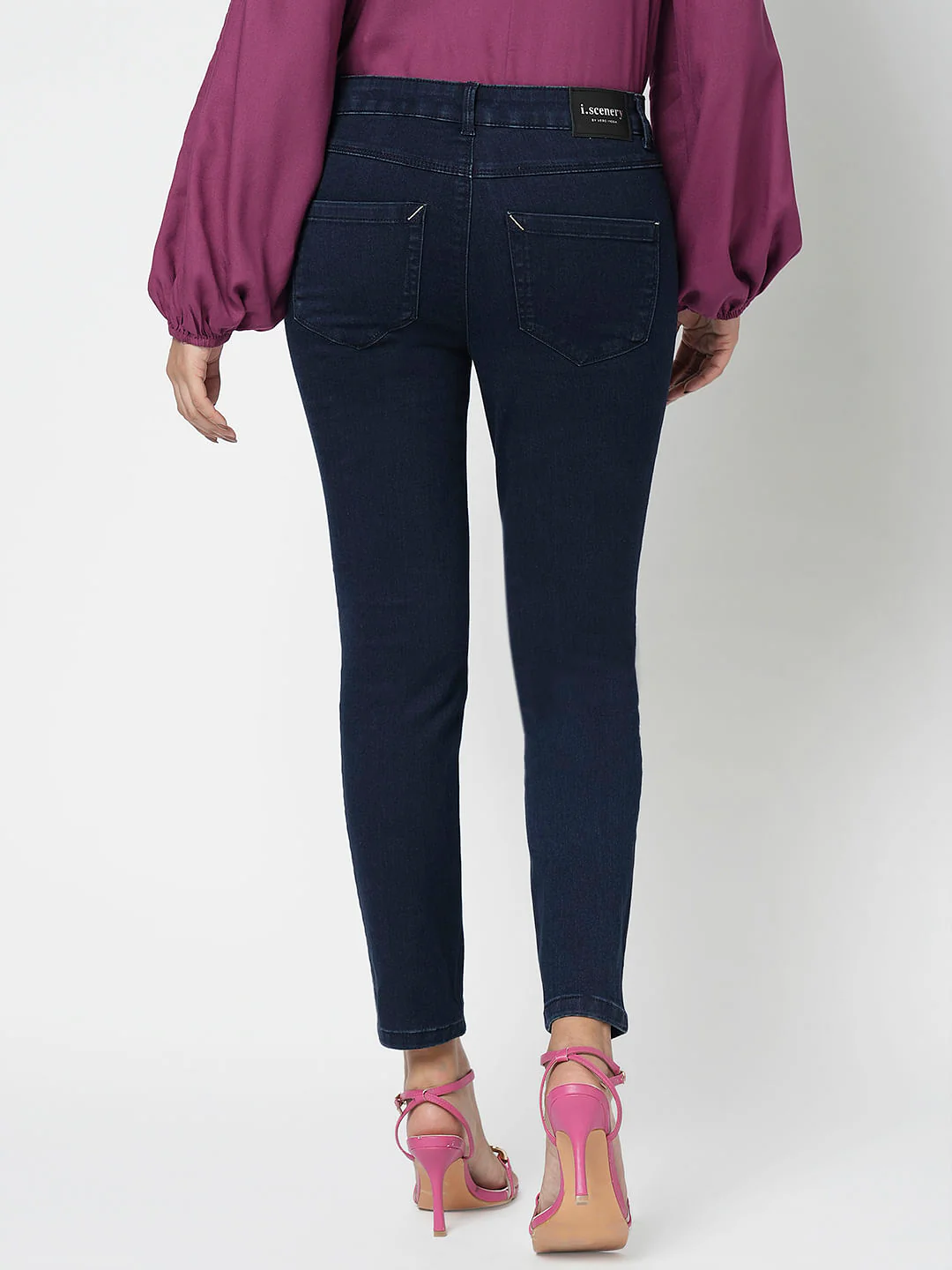 I.Scenery By Vero Moda Dark Blue Mid Rise Skinny Jeggings - Image 4