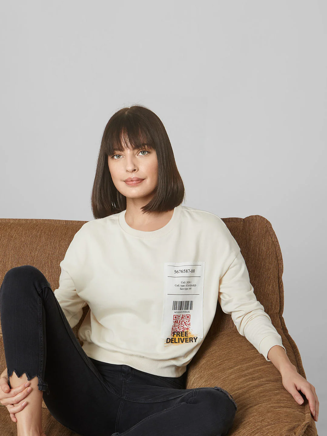 Beige Scan Print Sweatshirt