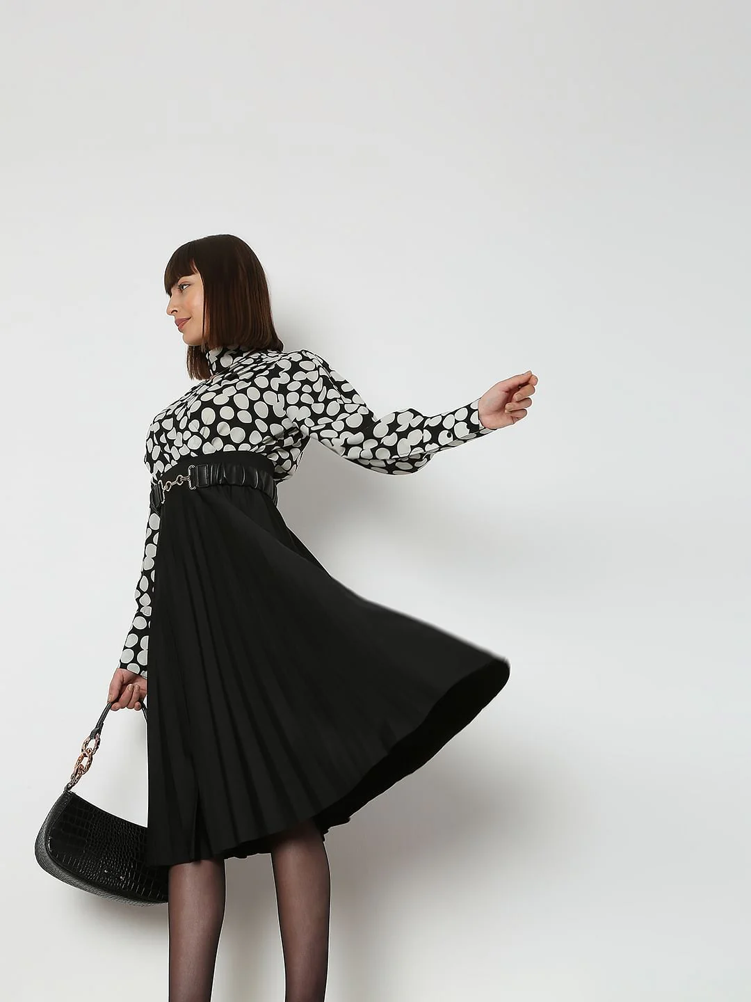 Black Polka Dot Wrap Top