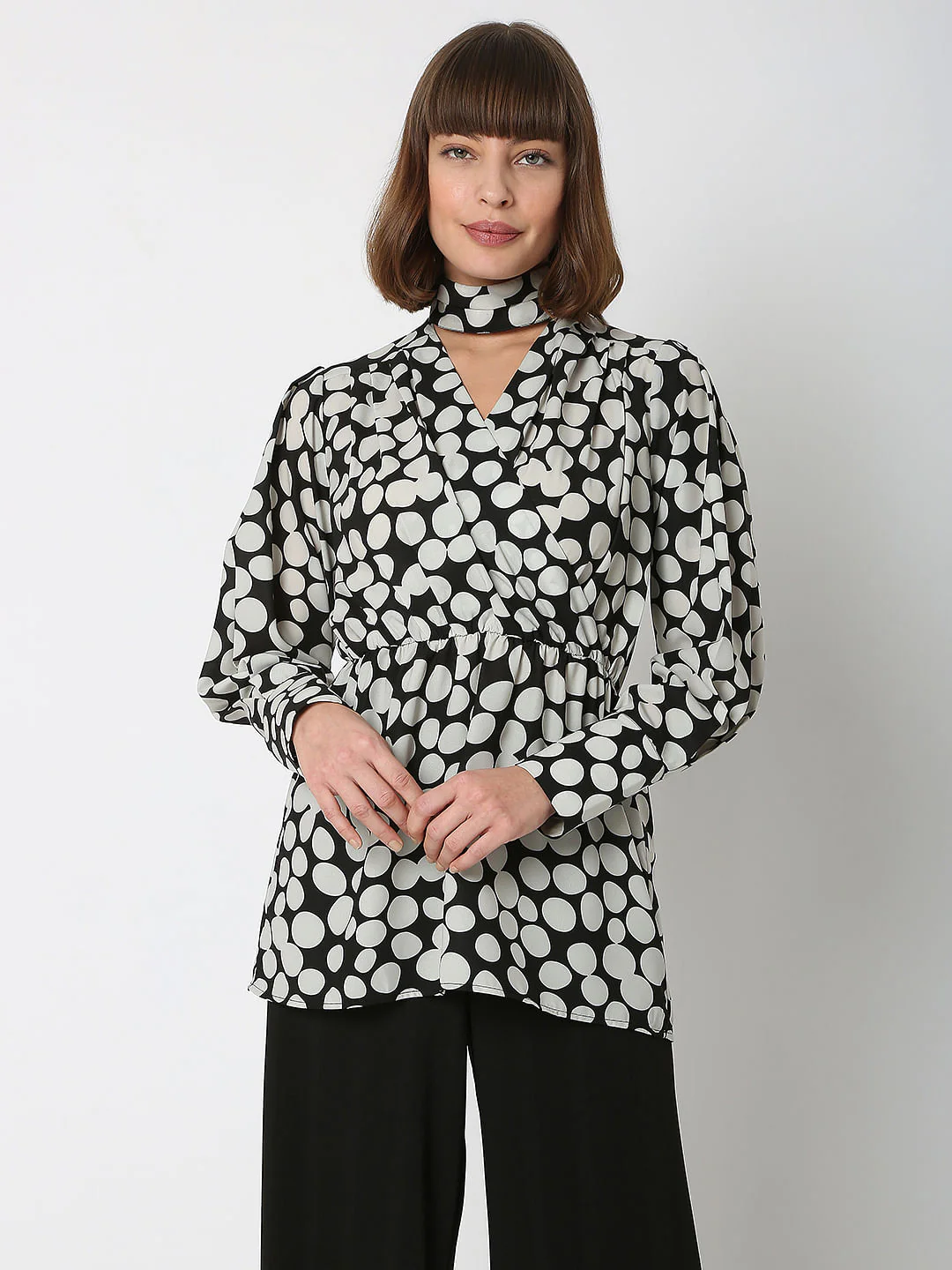 Black Polka Dot Wrap Top - Image 2