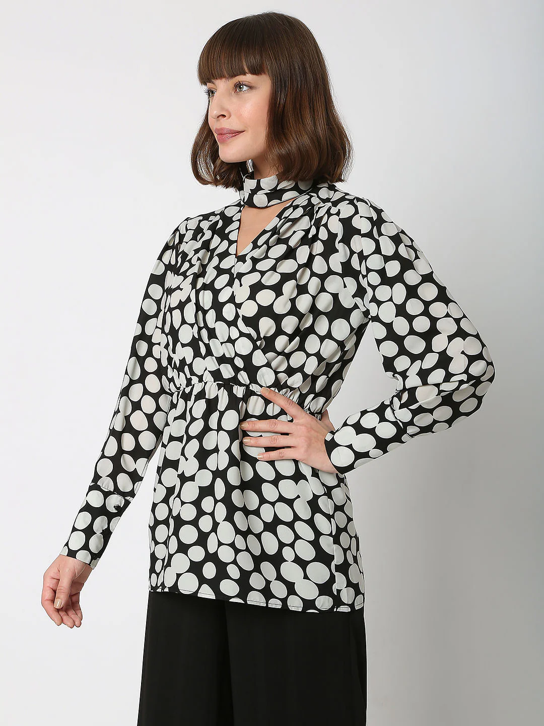 Black Polka Dot Wrap Top - Image 3