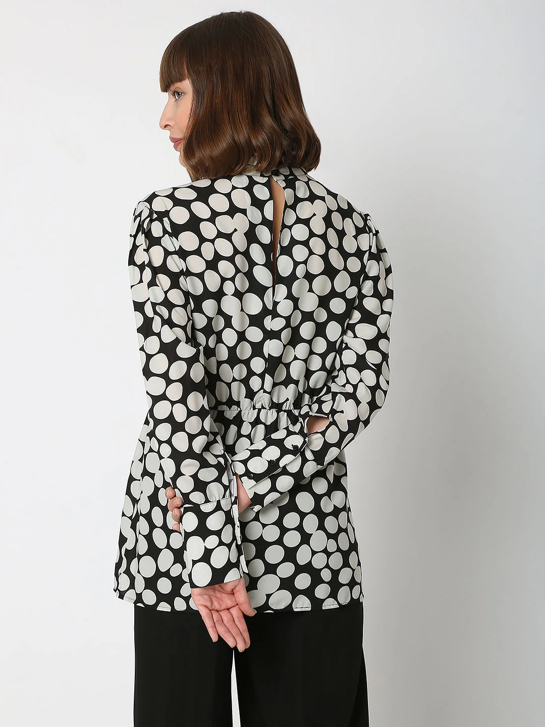 Black Polka Dot Wrap Top - Image 4