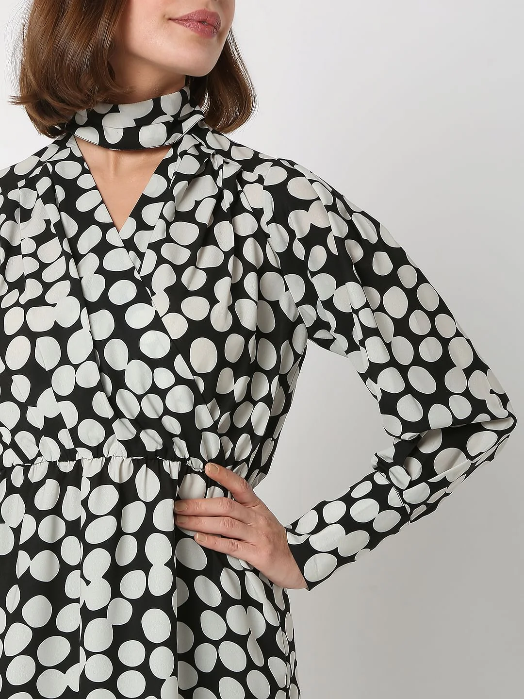 Black Polka Dot Wrap Top - Image 6