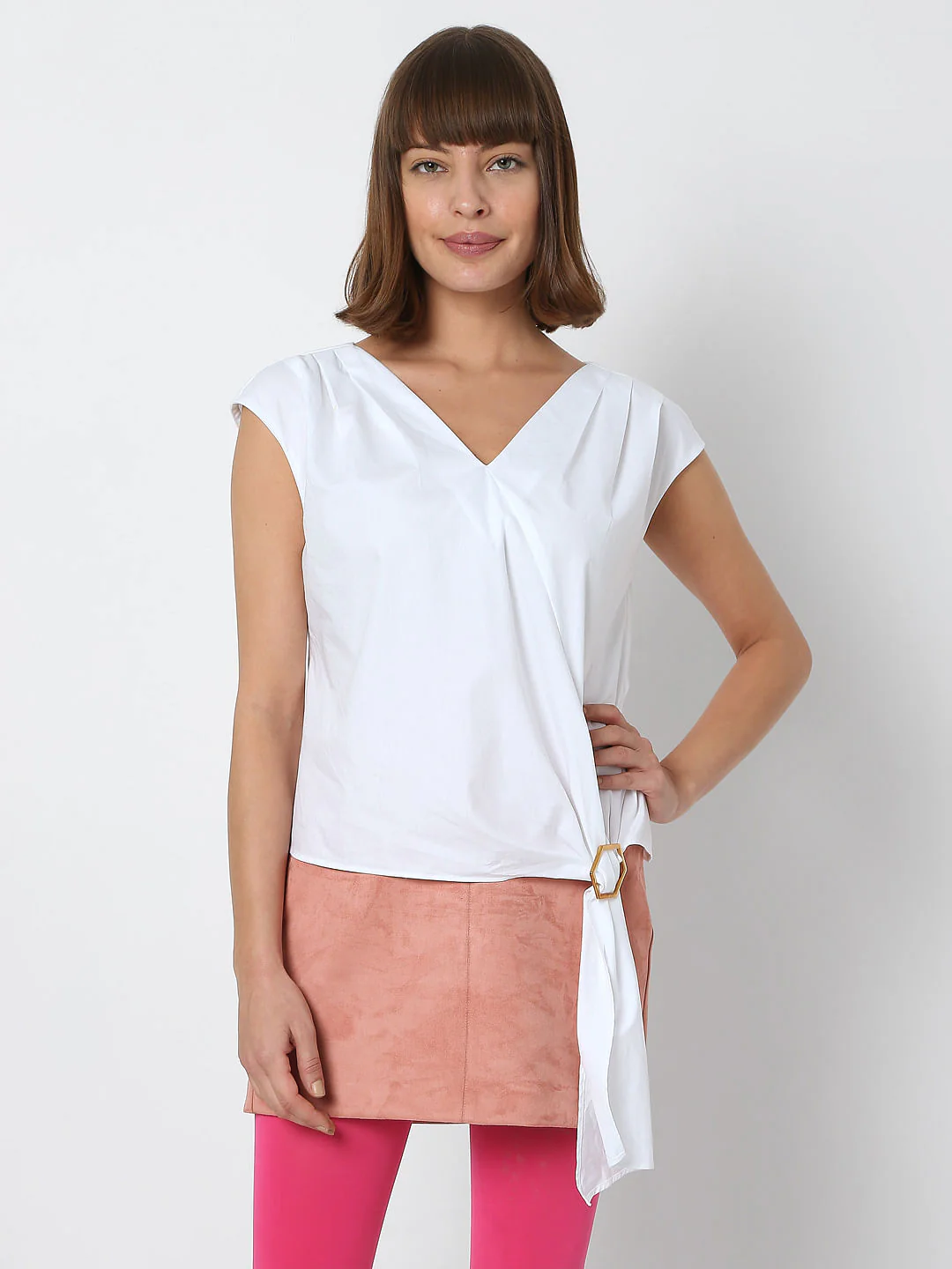White V-Neck Co-Ord Set Top - Image 2