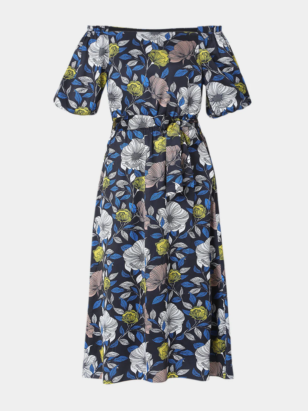 Blue Floral Off-Shoulder Midi Dress - Image 6
