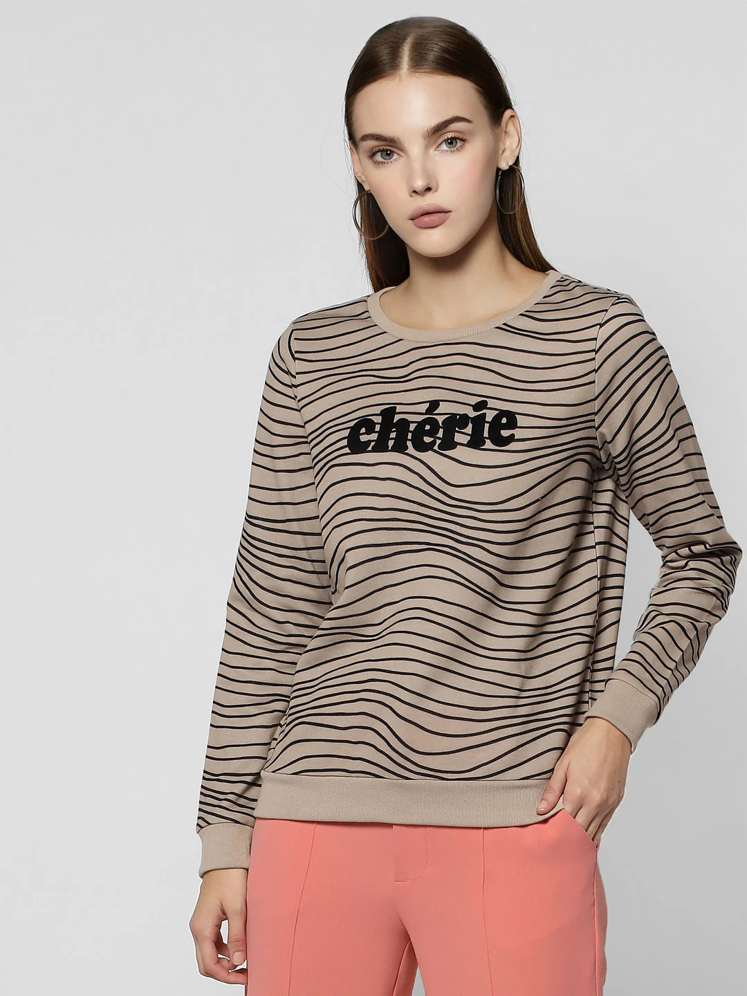 Beige Text Print Sweatshirt - Image 2