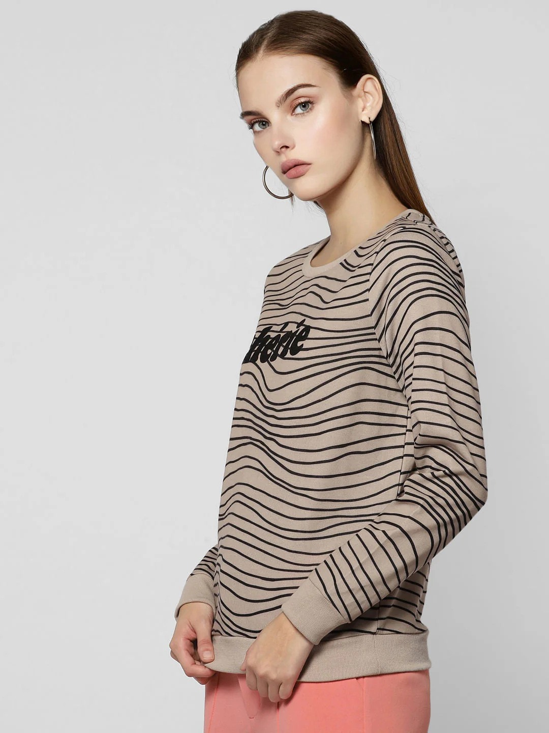Beige Text Print Sweatshirt - Image 3