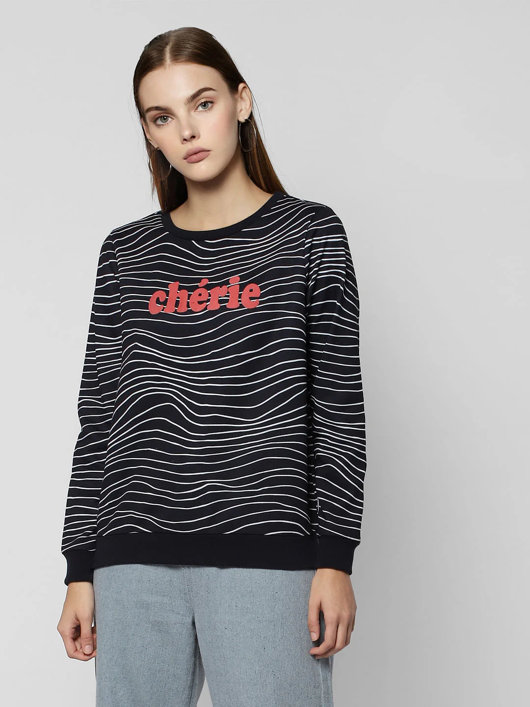 Navy Blue Text Print Sweatshirt - Image 2