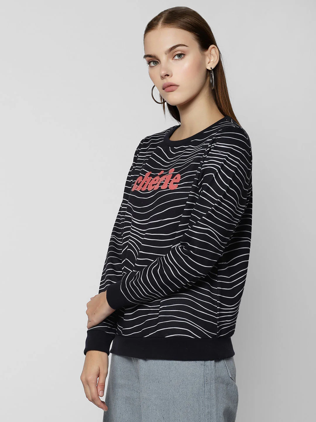 Navy Blue Text Print Sweatshirt - Image 3