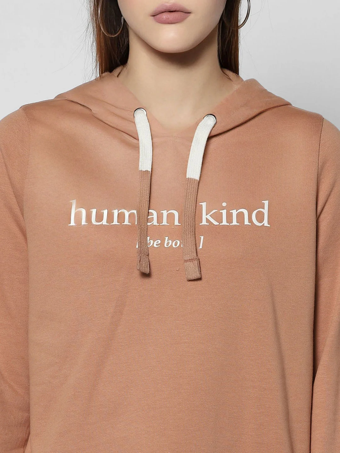 Beige Text Print Hooded Sweatshirt - Image 5