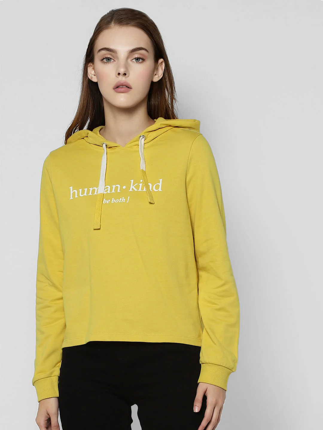 Yellow Text Print Hooded Sweatshirt - Image 2