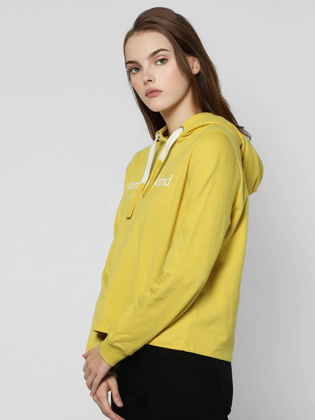 Yellow Text Print Hooded Sweatshirt - Image 3