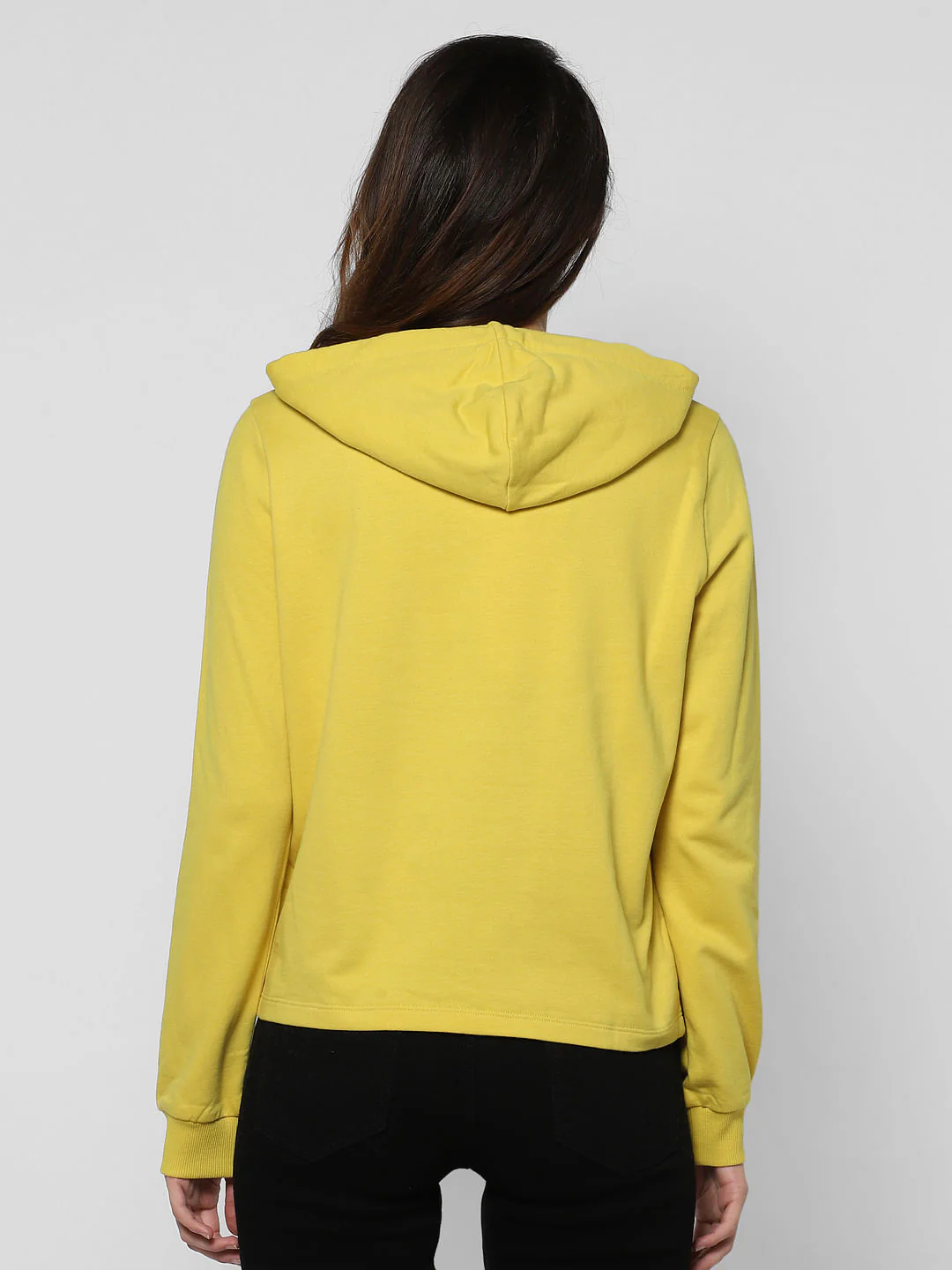 Yellow Text Print Hooded Sweatshirt - Image 4