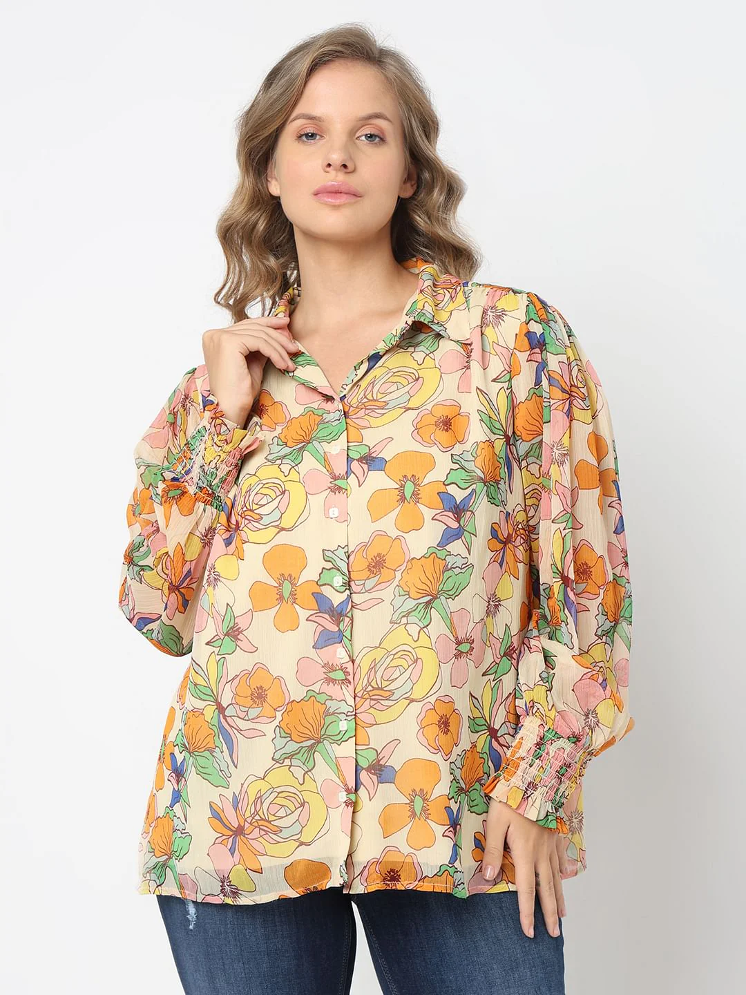 Curve Yellow Floral Print Shirt - Image 2