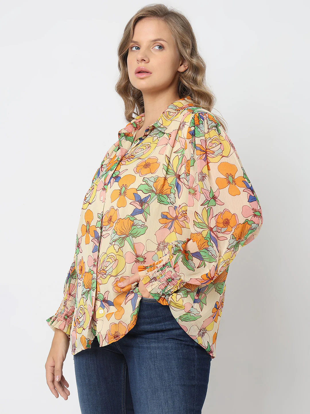 Curve Yellow Floral Print Shirt - Image 3