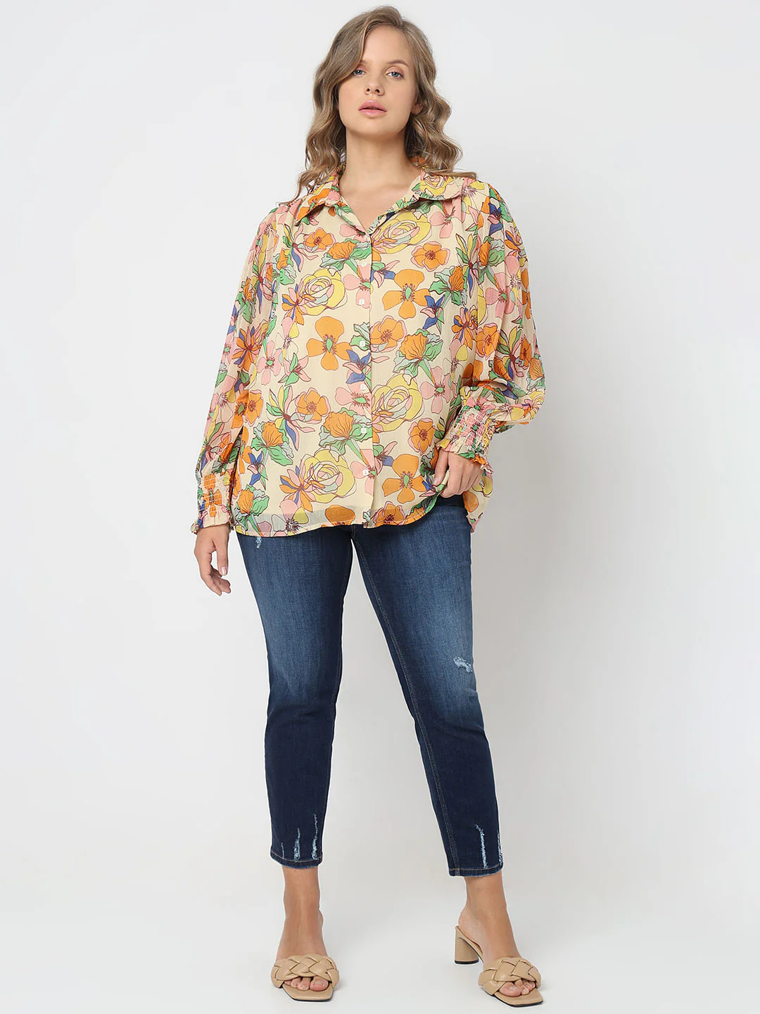 Curve Yellow Floral Print Shirt - Image 5