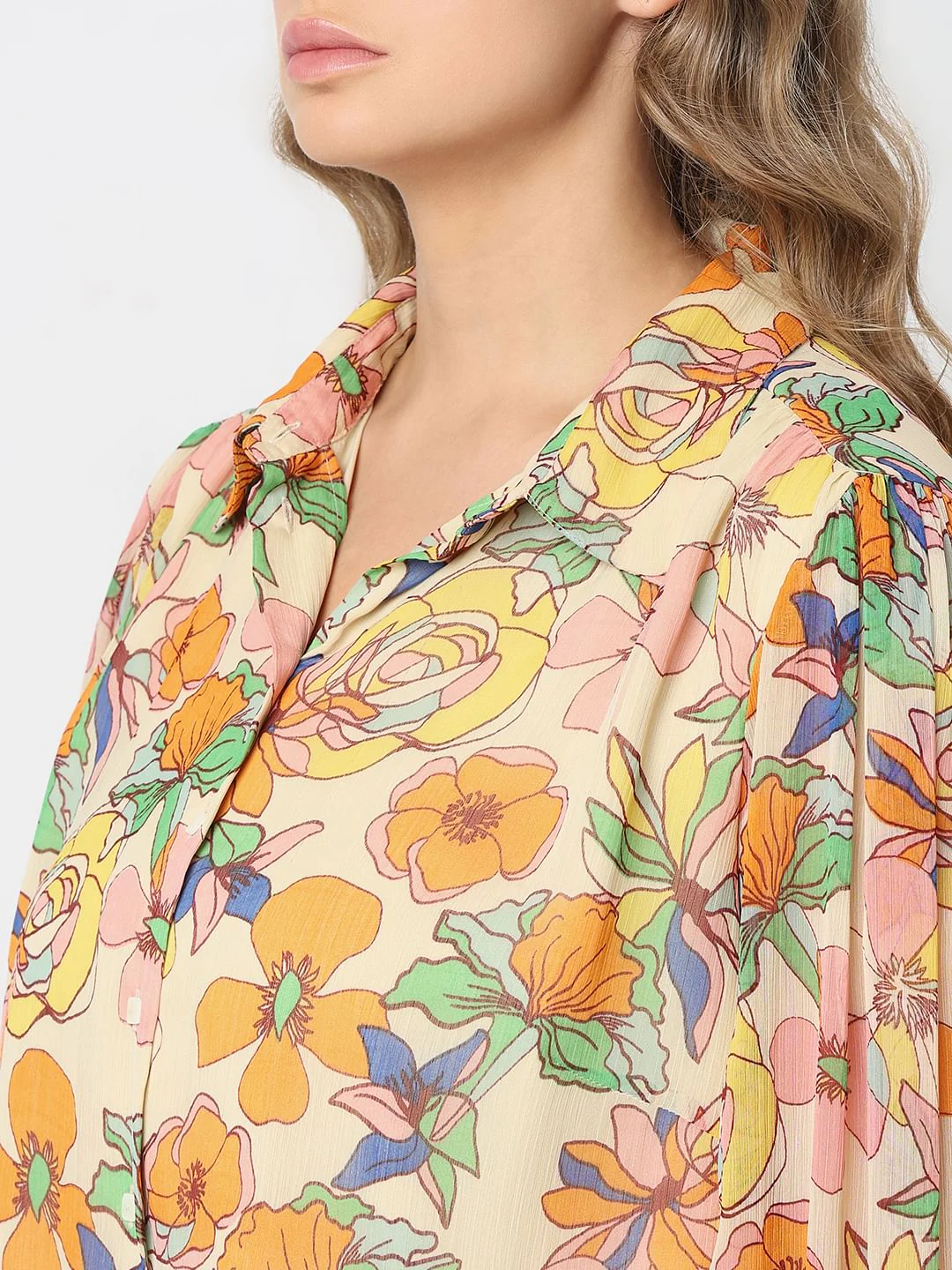 Curve Yellow Floral Print Shirt - Image 8
