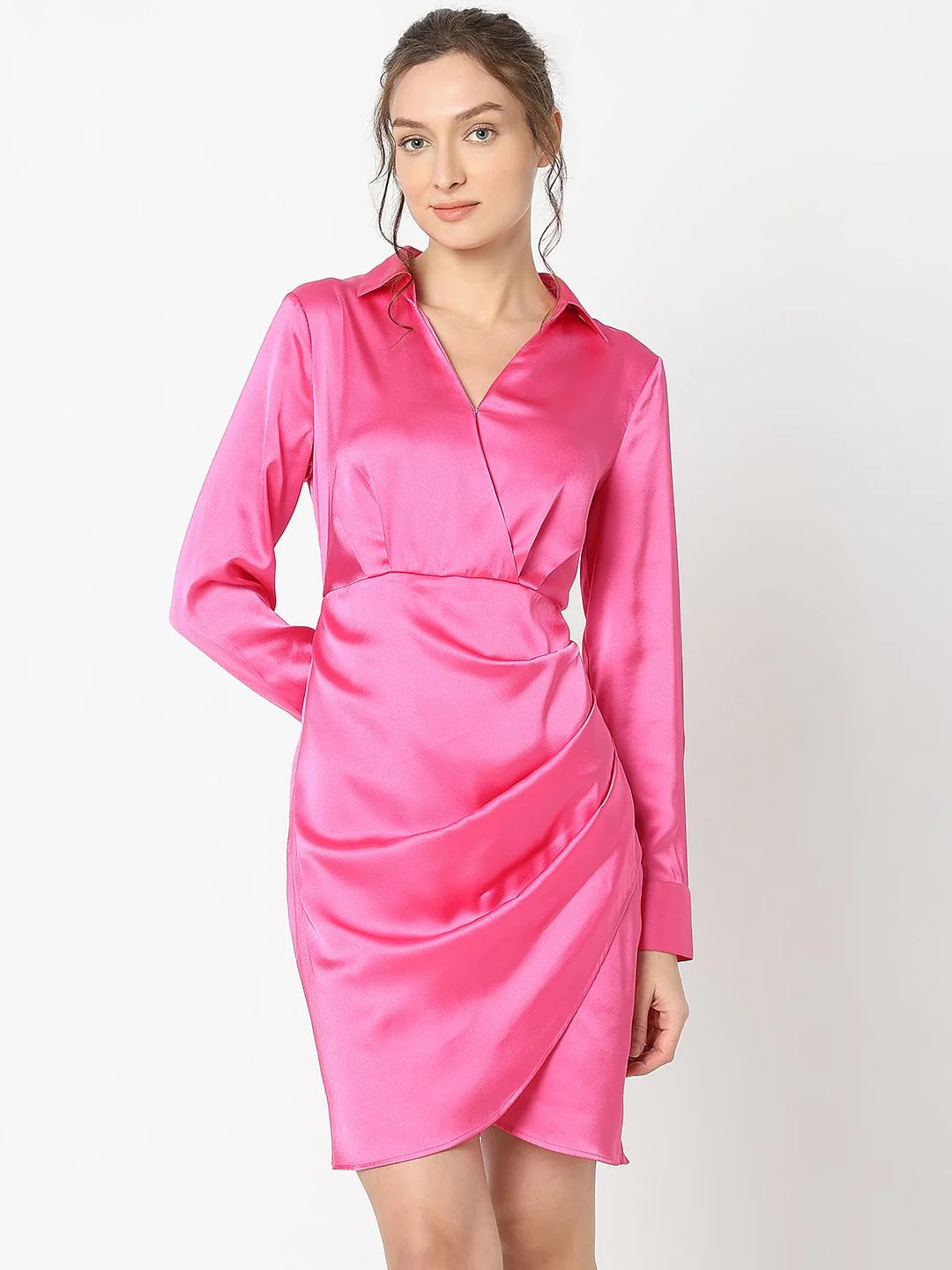 Pink Mock Wrap Shirt Dress - Image 2