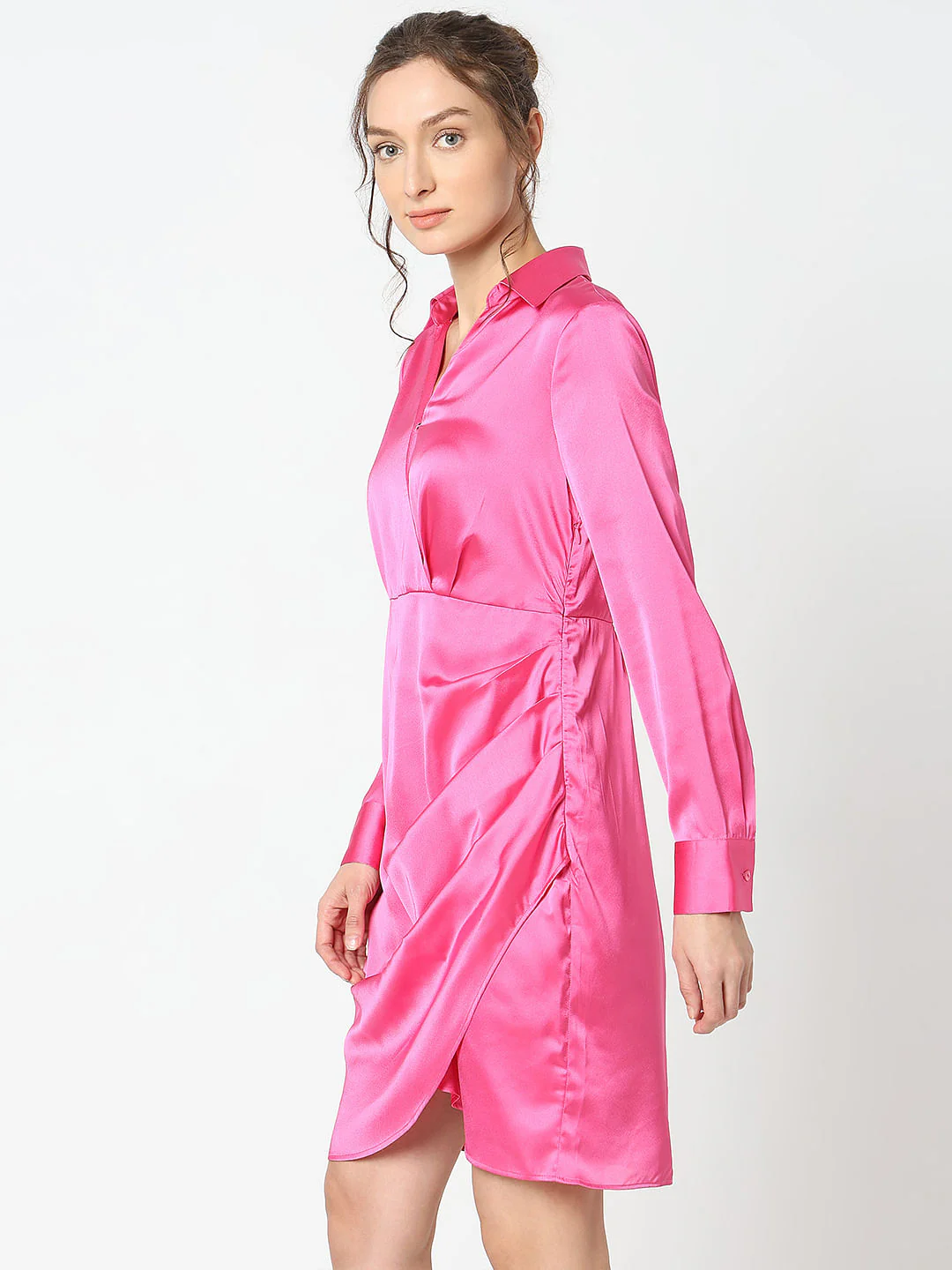 Pink Mock Wrap Shirt Dress - Image 3