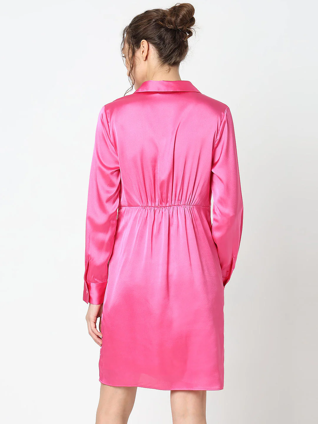 Pink Mock Wrap Shirt Dress - Image 4