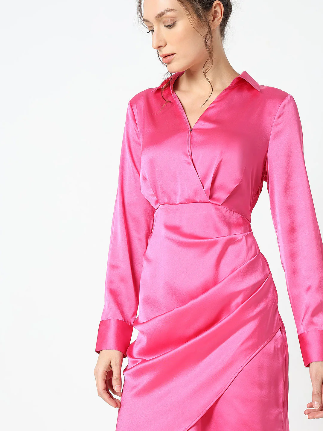 Pink Mock Wrap Shirt Dress - Image 6