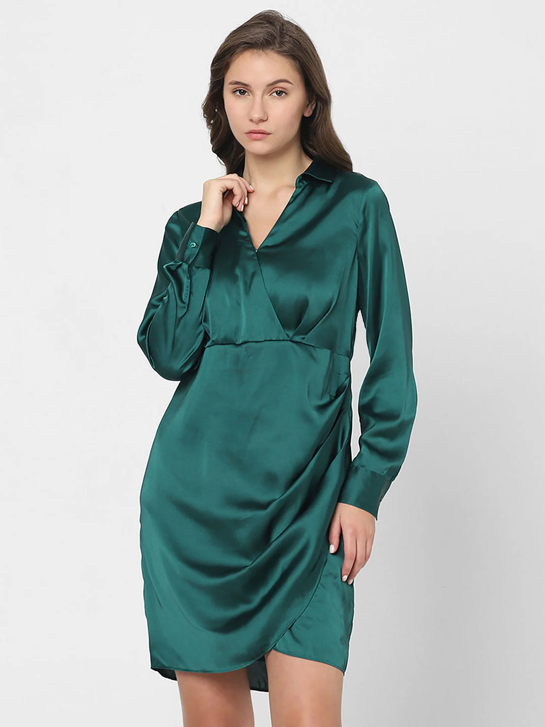 Teal Satin Shirt Dress - Image 2