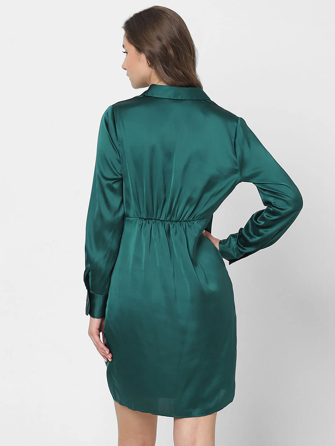 Teal Satin Shirt Dress - Image 5