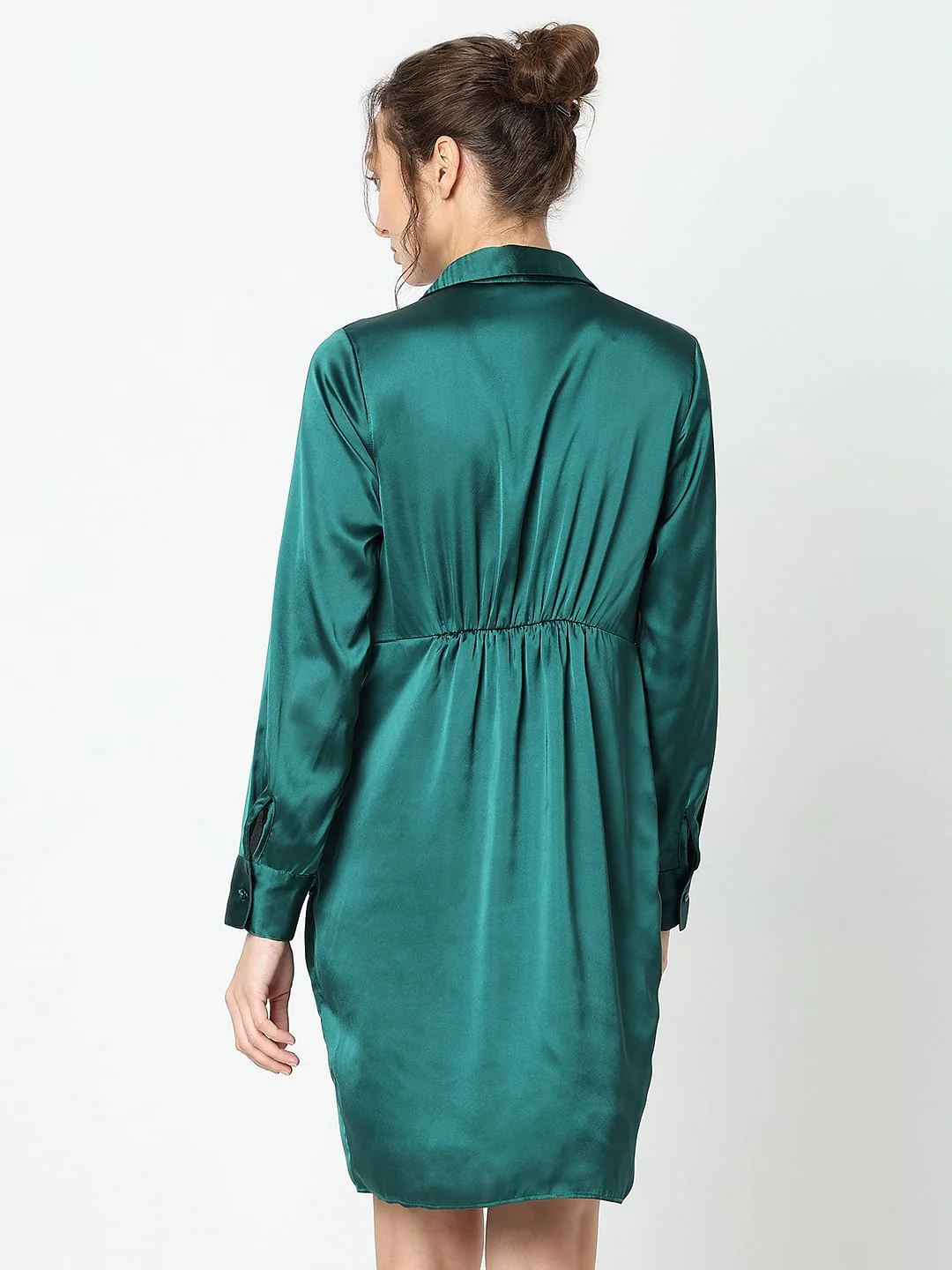 Teal Satin Shirt Dress - Image 6