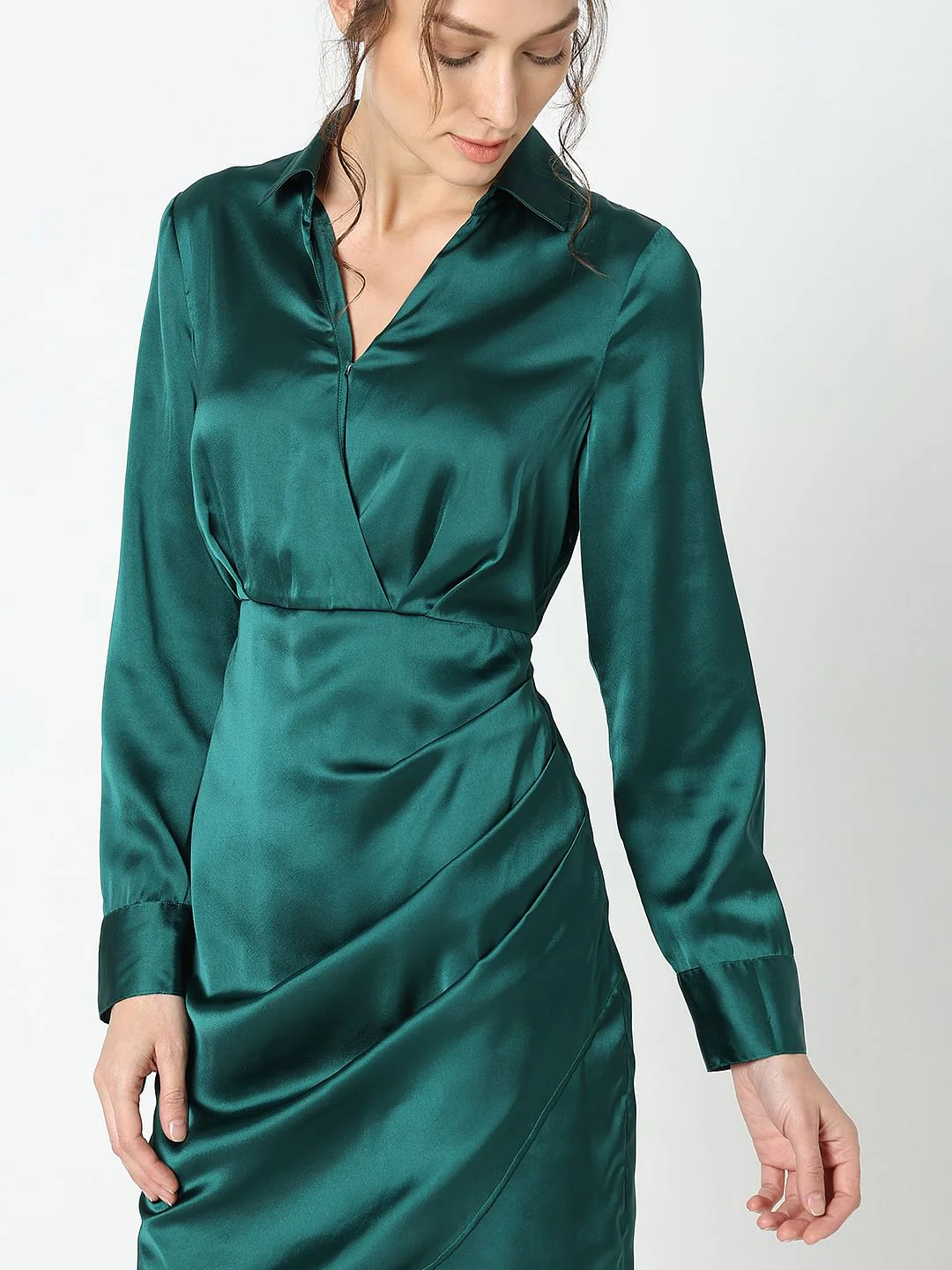 Teal Satin Shirt Dress - Image 8