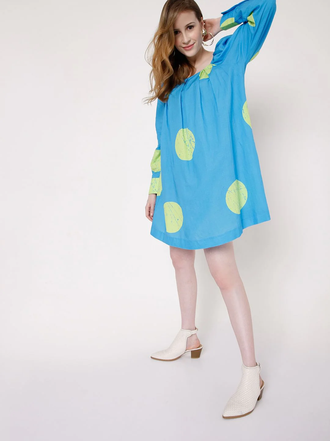 Blue Large Polka Dotted Shift Dress