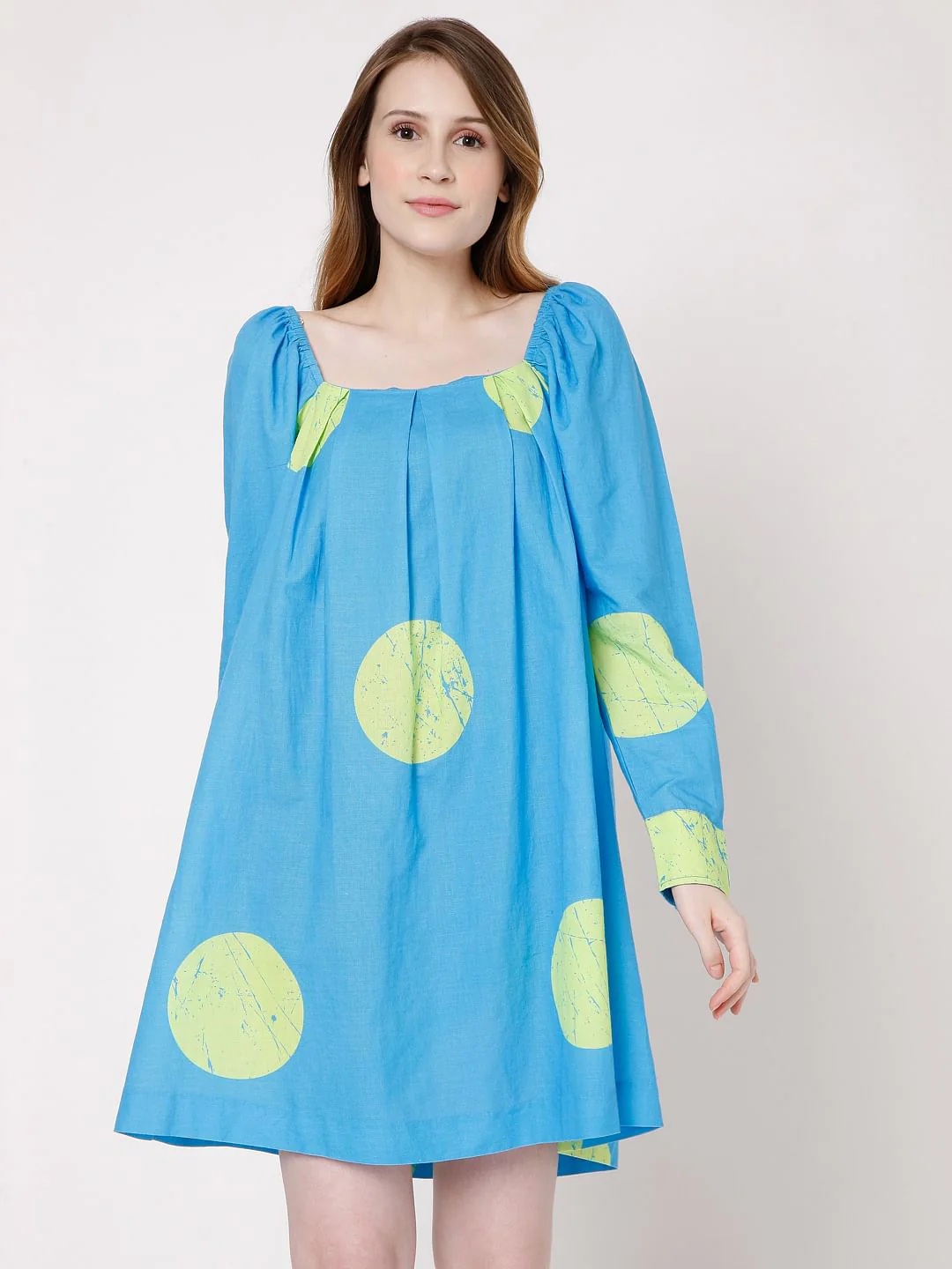 Blue Large Polka Dotted Shift Dress - Image 2