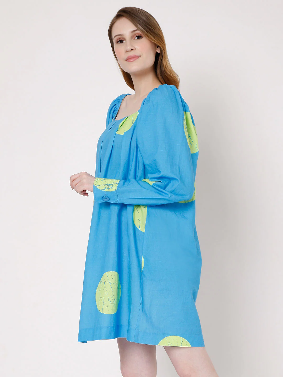Blue Large Polka Dotted Shift Dress - Image 3
