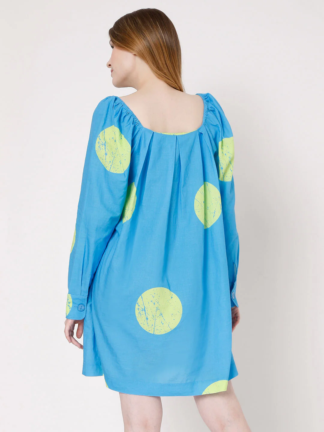 Blue Large Polka Dotted Shift Dress - Image 4